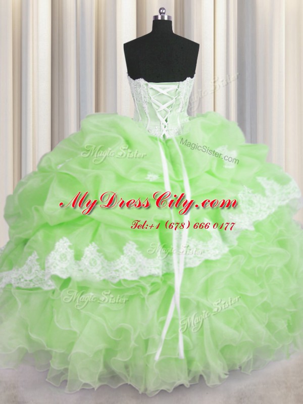 Hot Selling Sleeveless Beading and Ruffles and Pick Ups Lace Up Quinceanera Dresses