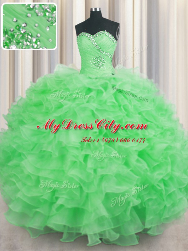 Luxury Sleeveless Lace Up Floor Length Beading and Ruffles Quinceanera Gowns