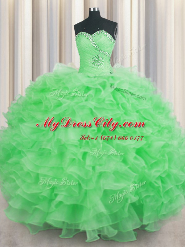 Luxury Sleeveless Lace Up Floor Length Beading and Ruffles Quinceanera Gowns