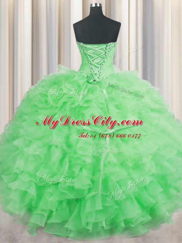 Luxury Sleeveless Lace Up Floor Length Beading and Ruffles Quinceanera Gowns