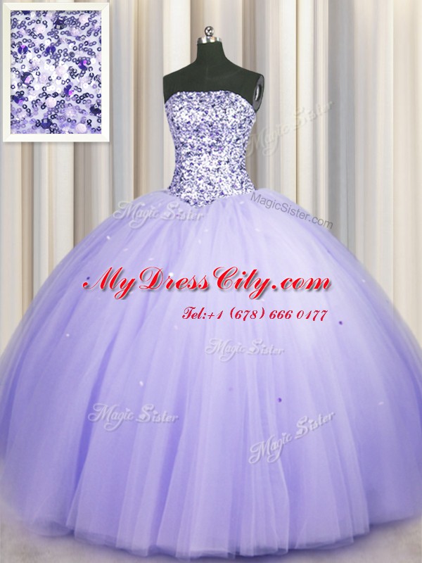 Free and Easy Puffy Skirt Strapless Sleeveless Tulle Ball Gown Prom Dress Beading and Sequins Lace Up