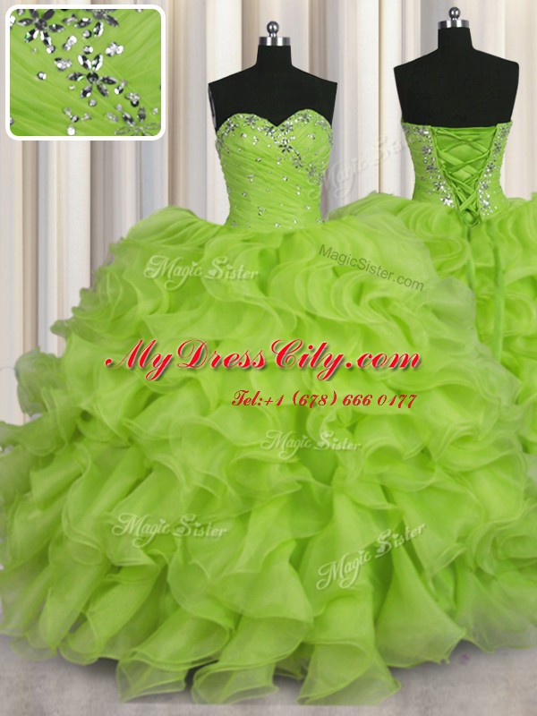 Sweetheart Sleeveless Organza Sweet 16 Dress Beading Lace Up