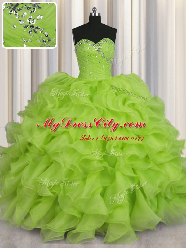 Sweetheart Sleeveless Organza Sweet 16 Dress Beading Lace Up