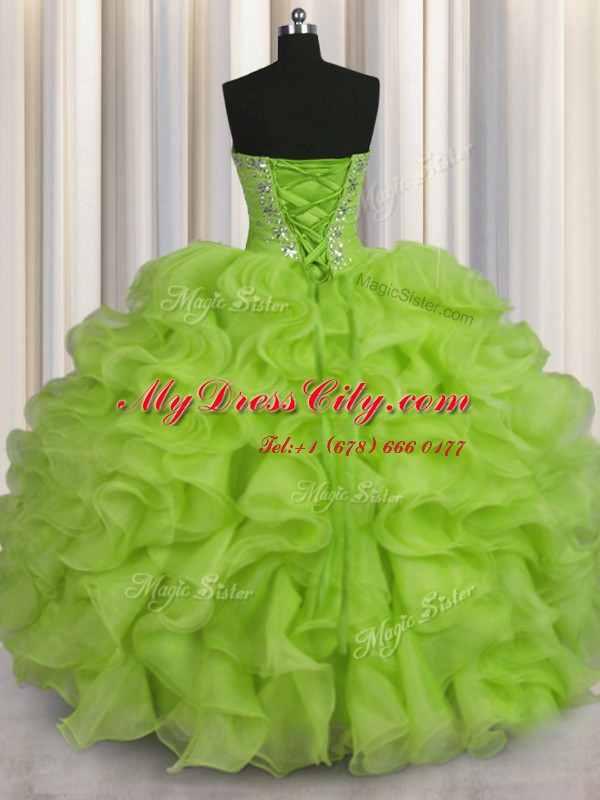 Sweetheart Sleeveless Organza Sweet 16 Dress Beading Lace Up