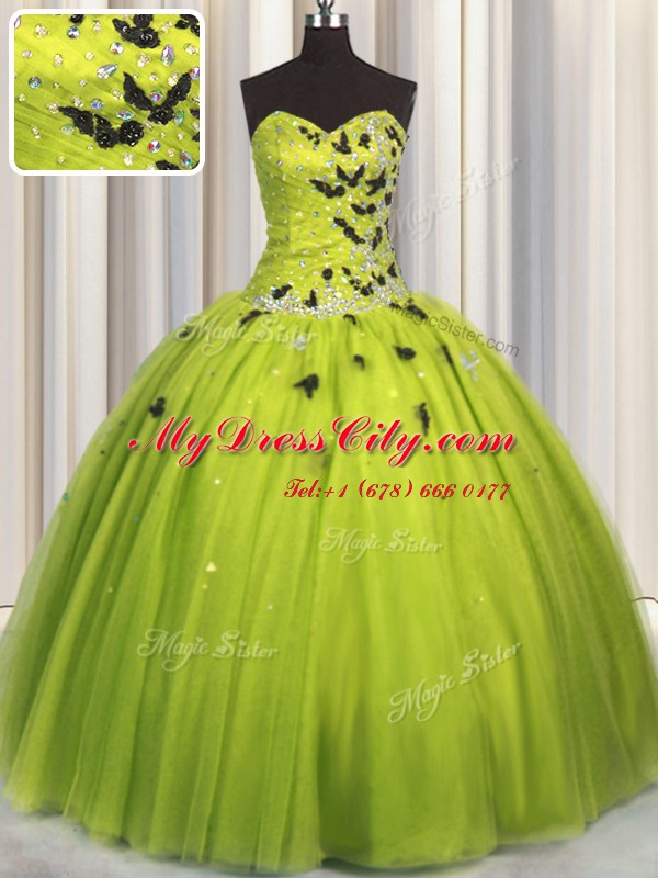 Enchanting Floor Length Olive Green Vestidos de Quinceanera Tulle Sleeveless Beading and Appliques