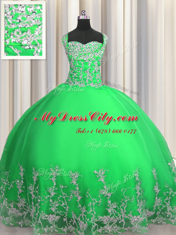 Apple Green Sleeveless Tulle Lace Up Quince Ball Gowns for Military Ball and Sweet 16 and Quinceanera