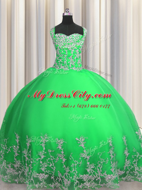 Apple Green Sleeveless Tulle Lace Up Quince Ball Gowns for Military Ball and Sweet 16 and Quinceanera