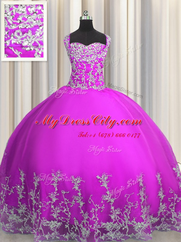 Sleeveless Lace Up Floor Length Beading and Appliques 15th Birthday Dress