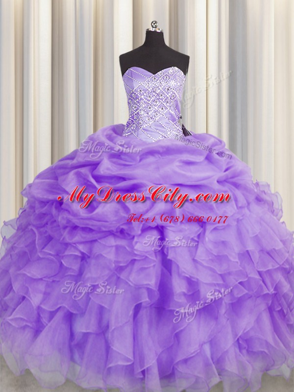 Sleeveless Lace Up Floor Length Beading and Ruffles Quince Ball Gowns