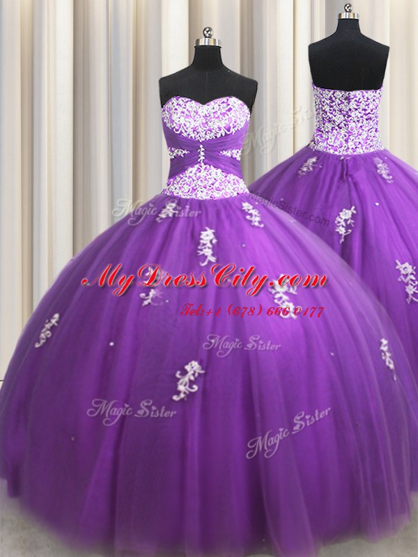 Chic Floor Length Ball Gowns Sleeveless Purple Quinceanera Dresses Lace Up