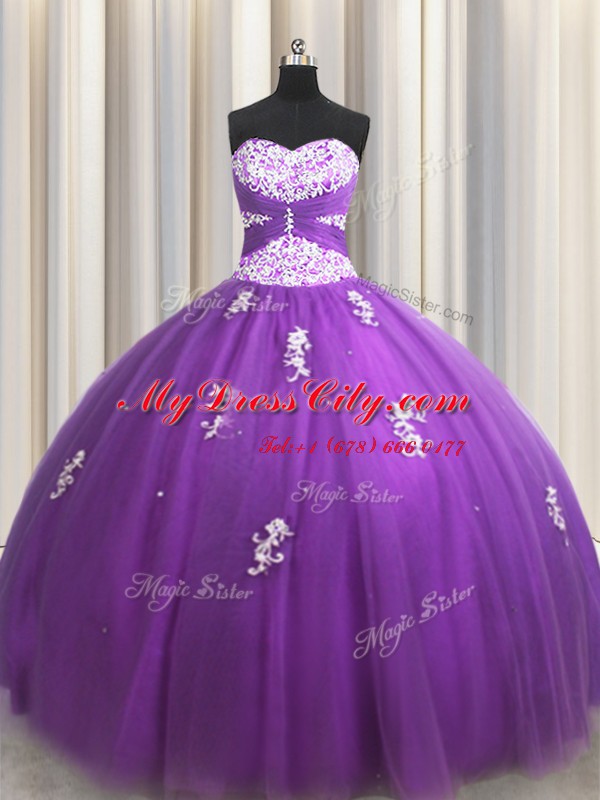 Chic Floor Length Ball Gowns Sleeveless Purple Quinceanera Dresses Lace Up