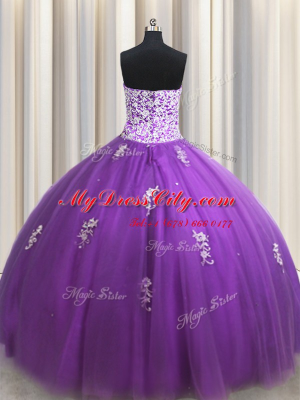 Chic Floor Length Ball Gowns Sleeveless Purple Quinceanera Dresses Lace Up