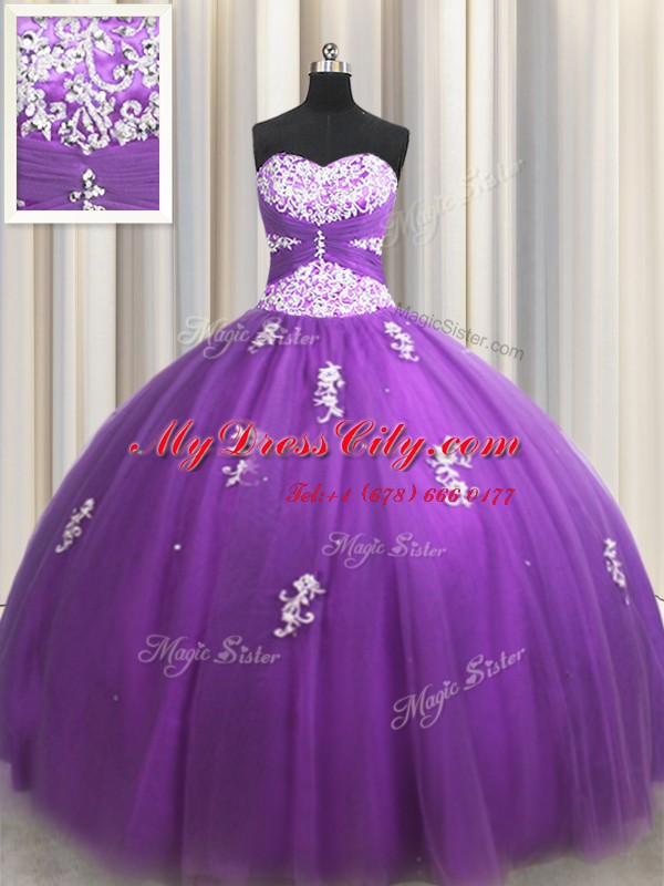 Chic Floor Length Ball Gowns Sleeveless Purple Quinceanera Dresses Lace Up