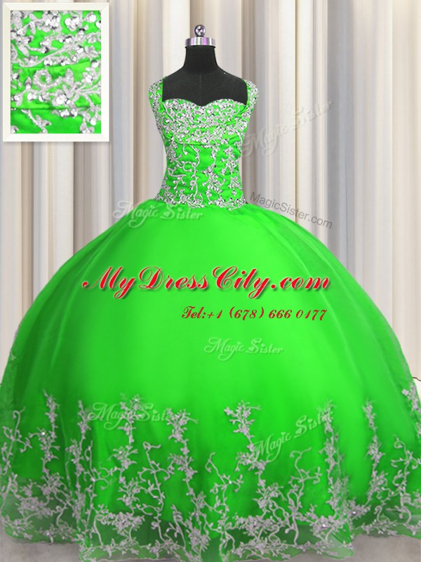 Floor Length Green Vestidos de Quinceanera Tulle Sleeveless Beading and Appliques