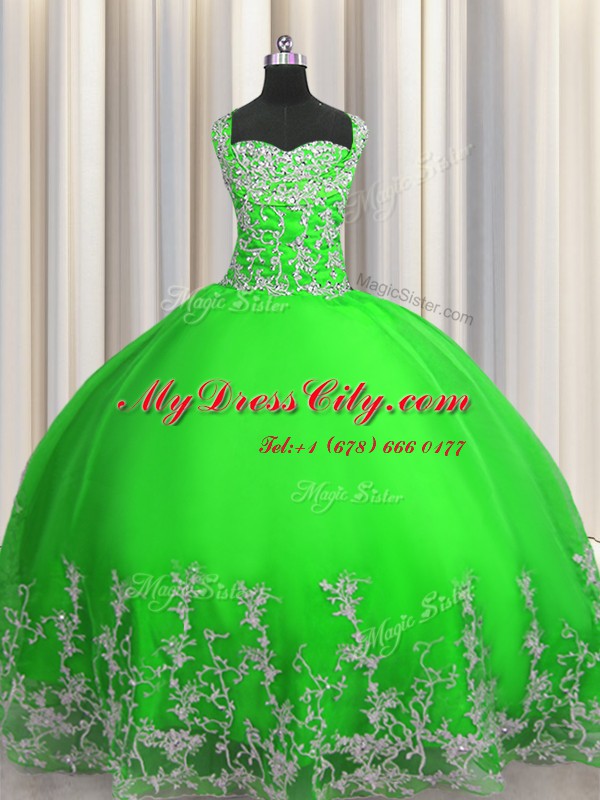 Floor Length Green Vestidos de Quinceanera Tulle Sleeveless Beading and Appliques