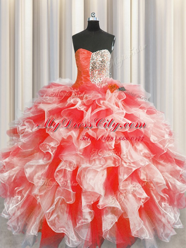 Organza Sleeveless Floor Length Quinceanera Gown and Beading and Ruffles