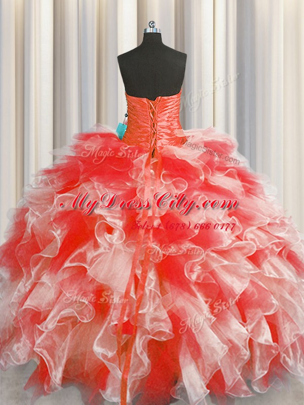 Organza Sleeveless Floor Length Quinceanera Gown and Beading and Ruffles