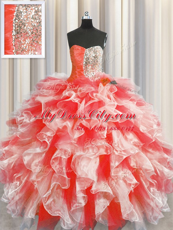 Organza Sleeveless Floor Length Quinceanera Gown and Beading and Ruffles