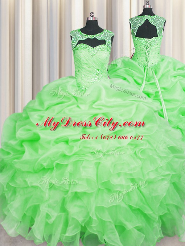 Chic Scoop Sleeveless Lace Up Floor Length Beading and Pick Ups 15 Quinceanera Dress