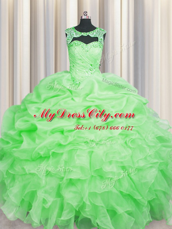 Chic Scoop Sleeveless Lace Up Floor Length Beading and Pick Ups 15 Quinceanera Dress