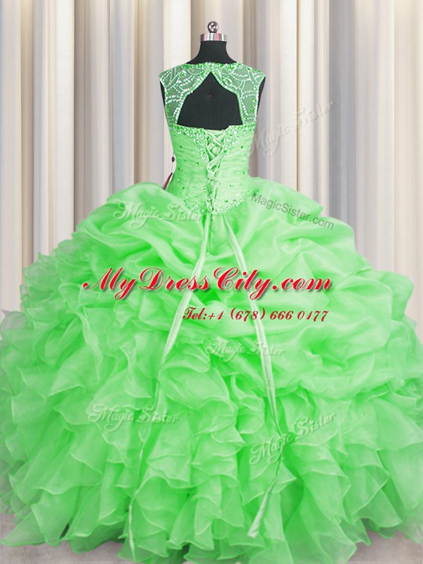 Chic Scoop Sleeveless Lace Up Floor Length Beading and Pick Ups 15 Quinceanera Dress