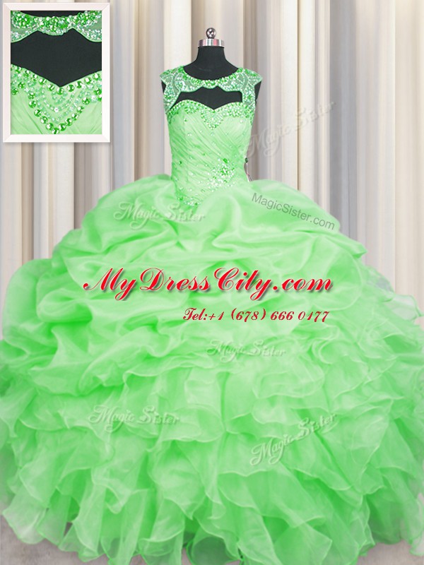 Chic Scoop Sleeveless Lace Up Floor Length Beading and Pick Ups 15 Quinceanera Dress