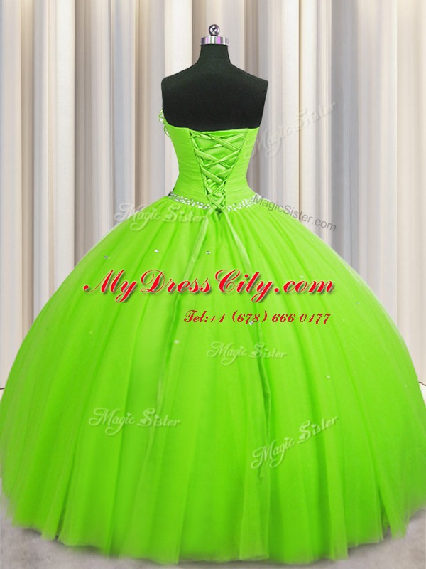 Handcrafted Flower Floor Length Quinceanera Dresses Tulle Sleeveless Beading and Sequins and Hand Made Flower