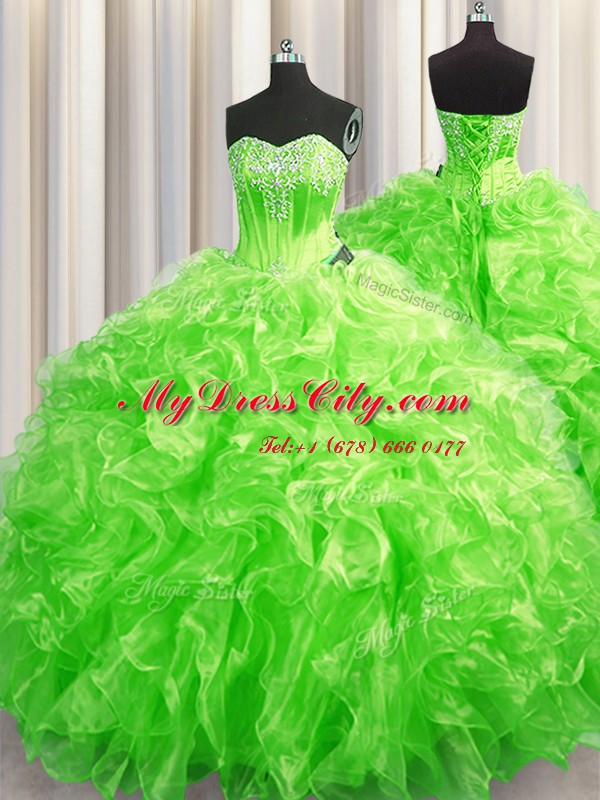 Sweep Train Ball Gowns Quince Ball Gowns Sweetheart Organza Sleeveless Lace Up