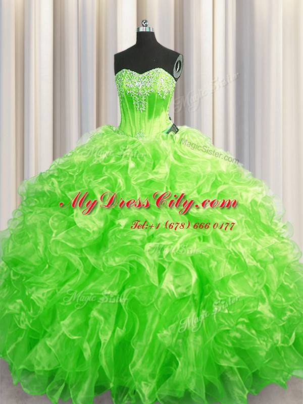 Sweep Train Ball Gowns Quince Ball Gowns Sweetheart Organza Sleeveless Lace Up