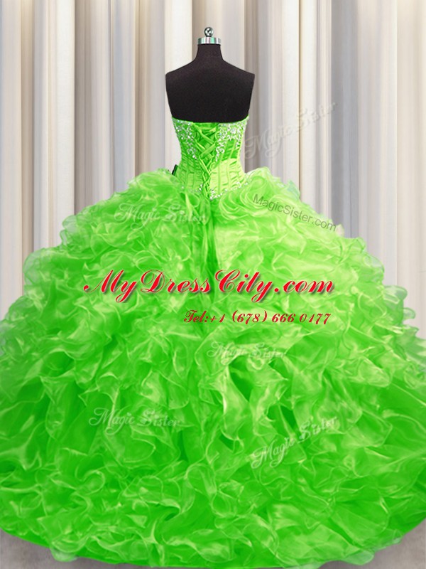 Sweep Train Ball Gowns Quince Ball Gowns Sweetheart Organza Sleeveless Lace Up