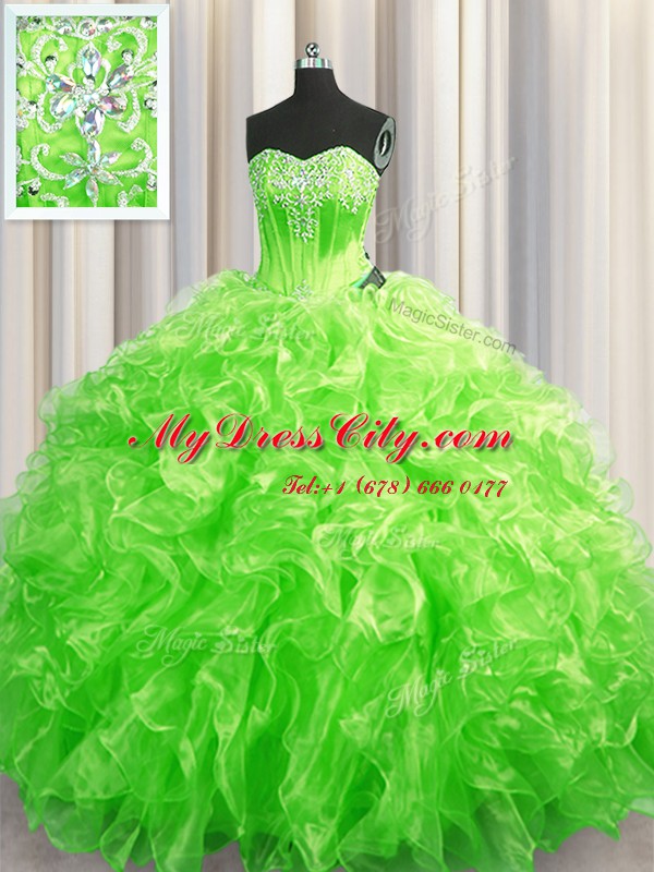 Sweep Train Ball Gowns Quince Ball Gowns Sweetheart Organza Sleeveless Lace Up