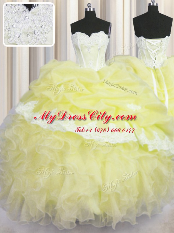 Sleeveless Beading and Appliques and Ruffles and Pick Ups Lace Up Sweet 16 Dress