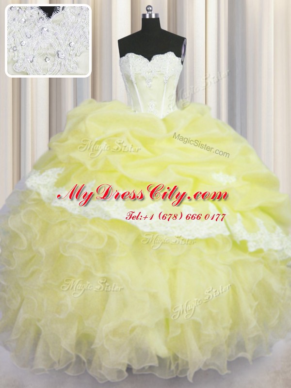 Sleeveless Beading and Appliques and Ruffles and Pick Ups Lace Up Sweet 16 Dress