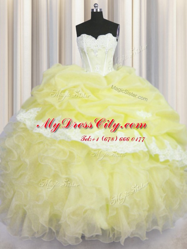 Sleeveless Beading and Appliques and Ruffles and Pick Ups Lace Up Sweet 16 Dress