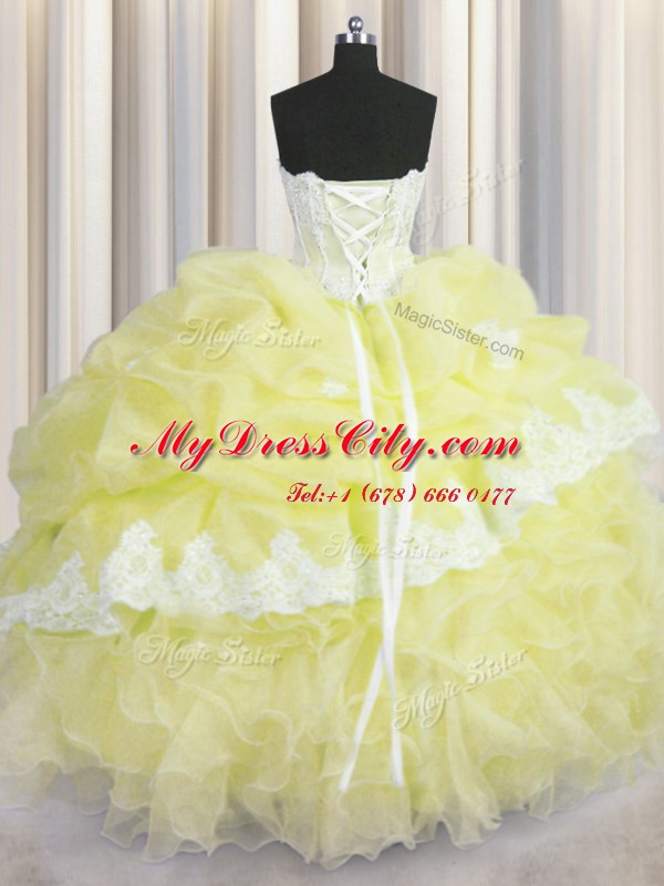 Sleeveless Beading and Appliques and Ruffles and Pick Ups Lace Up Sweet 16 Dress