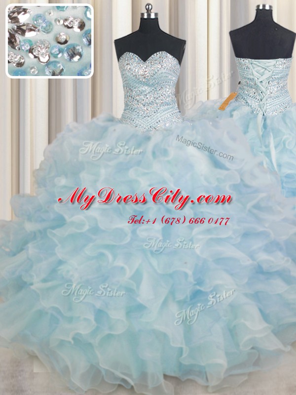 Hot Sale Sleeveless Lace Up Floor Length Beading and Ruffles Sweet 16 Quinceanera Dress