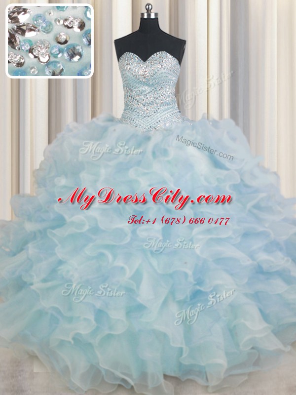 Hot Sale Sleeveless Lace Up Floor Length Beading and Ruffles Sweet 16 Quinceanera Dress