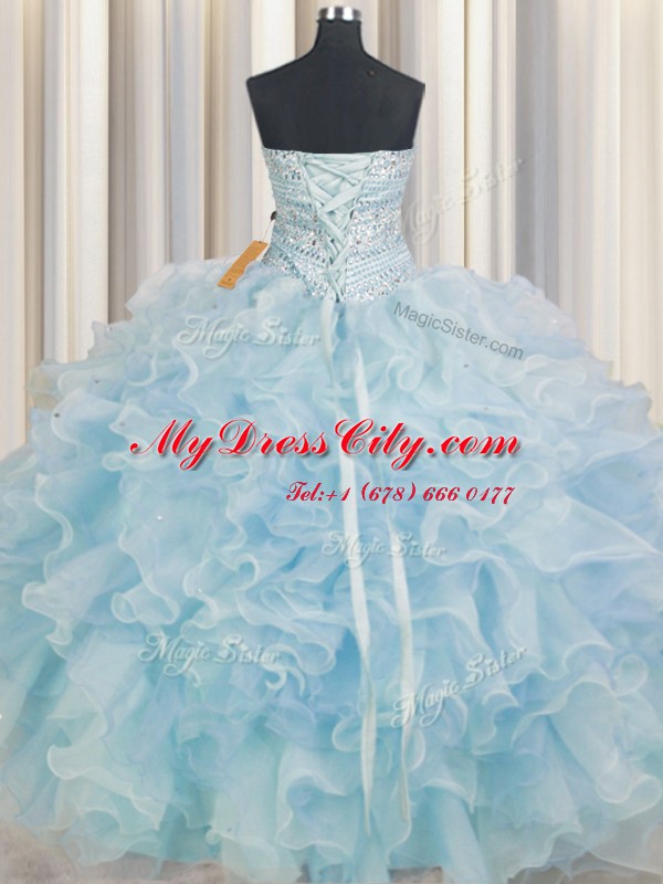 Hot Sale Sleeveless Lace Up Floor Length Beading and Ruffles Sweet 16 Quinceanera Dress