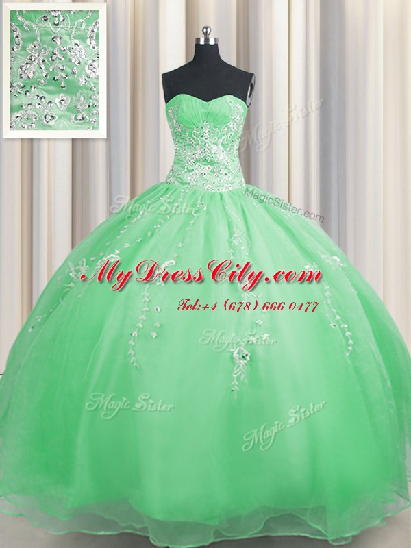 Zipper Up Organza Zipper Sweetheart Sleeveless Floor Length Vestidos de Quinceanera Beading and Appliques