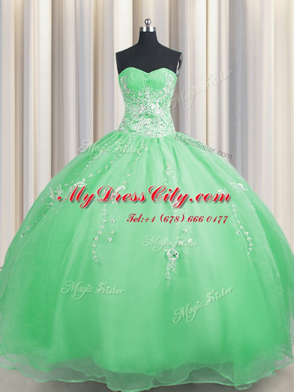 Zipper Up Organza Zipper Sweetheart Sleeveless Floor Length Vestidos de Quinceanera Beading and Appliques