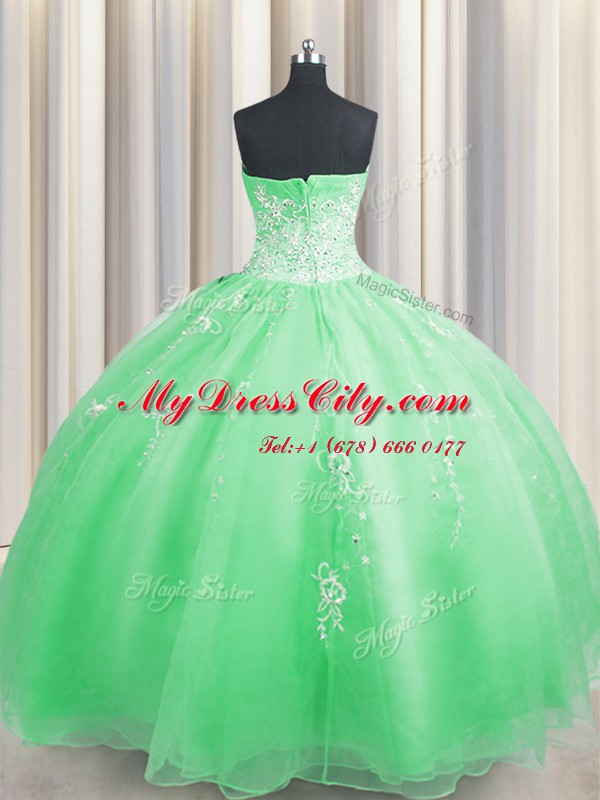 Zipper Up Organza Zipper Sweetheart Sleeveless Floor Length Vestidos de Quinceanera Beading and Appliques