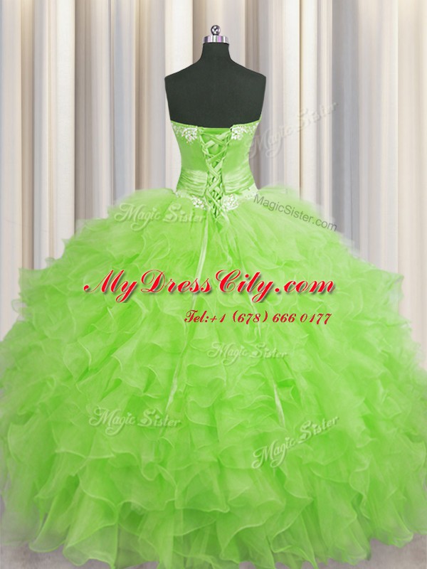 Handcrafted Flower Sweetheart Sleeveless Organza Vestidos de Quinceanera Beading and Ruffles and Hand Made Flower Lace Up