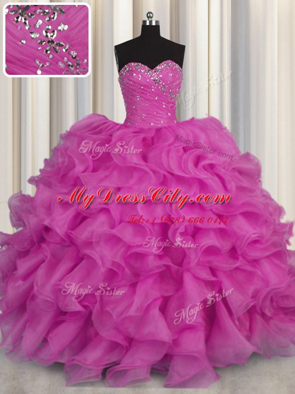 Traditional Organza Sleeveless Floor Length 15 Quinceanera Dress and Beading and Ruffles