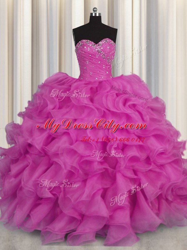 Traditional Organza Sleeveless Floor Length 15 Quinceanera Dress and Beading and Ruffles