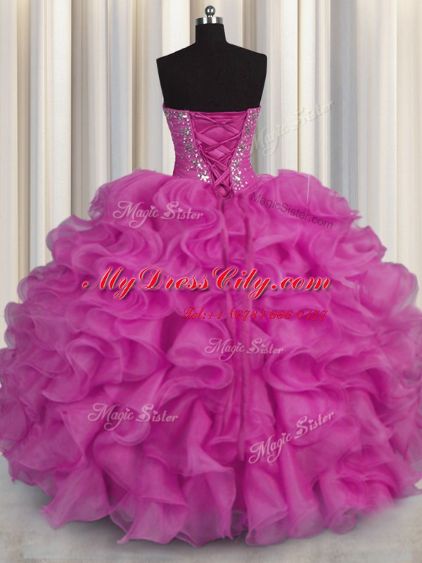 Traditional Organza Sleeveless Floor Length 15 Quinceanera Dress and Beading and Ruffles