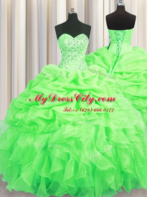 Pick Ups Sleeveless Organza Lace Up Sweet 16 Quinceanera Dress for Military Ball and Sweet 16 and Quinceanera