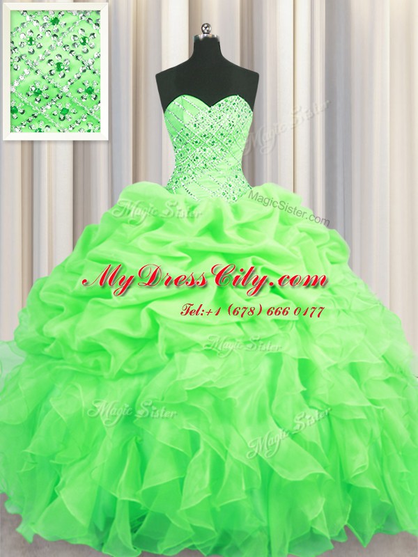 Pick Ups Sleeveless Organza Lace Up Sweet 16 Quinceanera Dress for Military Ball and Sweet 16 and Quinceanera