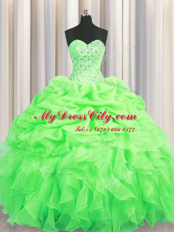 Pick Ups Sleeveless Organza Lace Up Sweet 16 Quinceanera Dress for Military Ball and Sweet 16 and Quinceanera