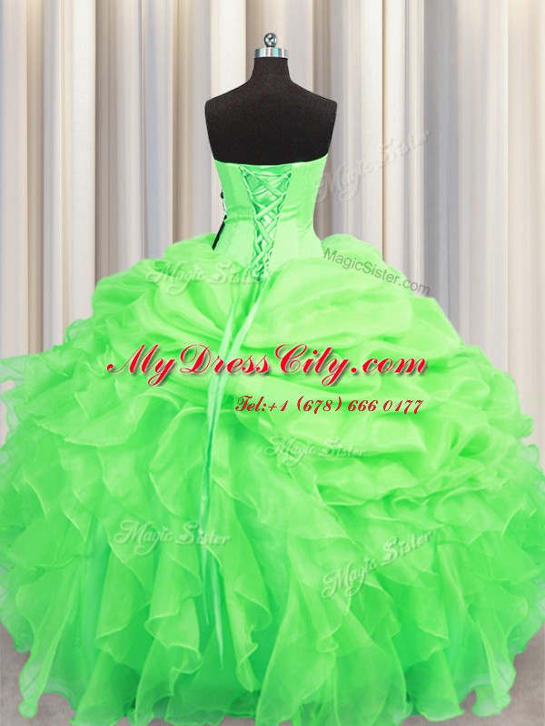 Pick Ups Sleeveless Organza Lace Up Sweet 16 Quinceanera Dress for Military Ball and Sweet 16 and Quinceanera