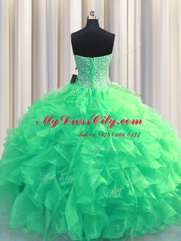 Best Selling Visible Boning Turquoise Quinceanera Dresses Military Ball and Sweet 16 and Quinceanera and For with Beading and Ruffles Sweetheart Sleeveless Lace Up